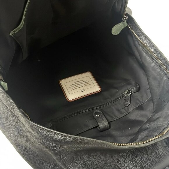 Auth COACH Patchwork Pebble Leather Campus Backpack 72239 Black Dark Green Khaki - Picture 7 of 10